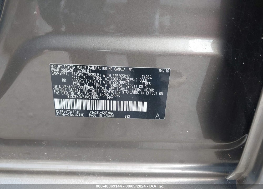 2010 TOYOTA RAV4 VIN: 2T3ZF4DV5AW031633