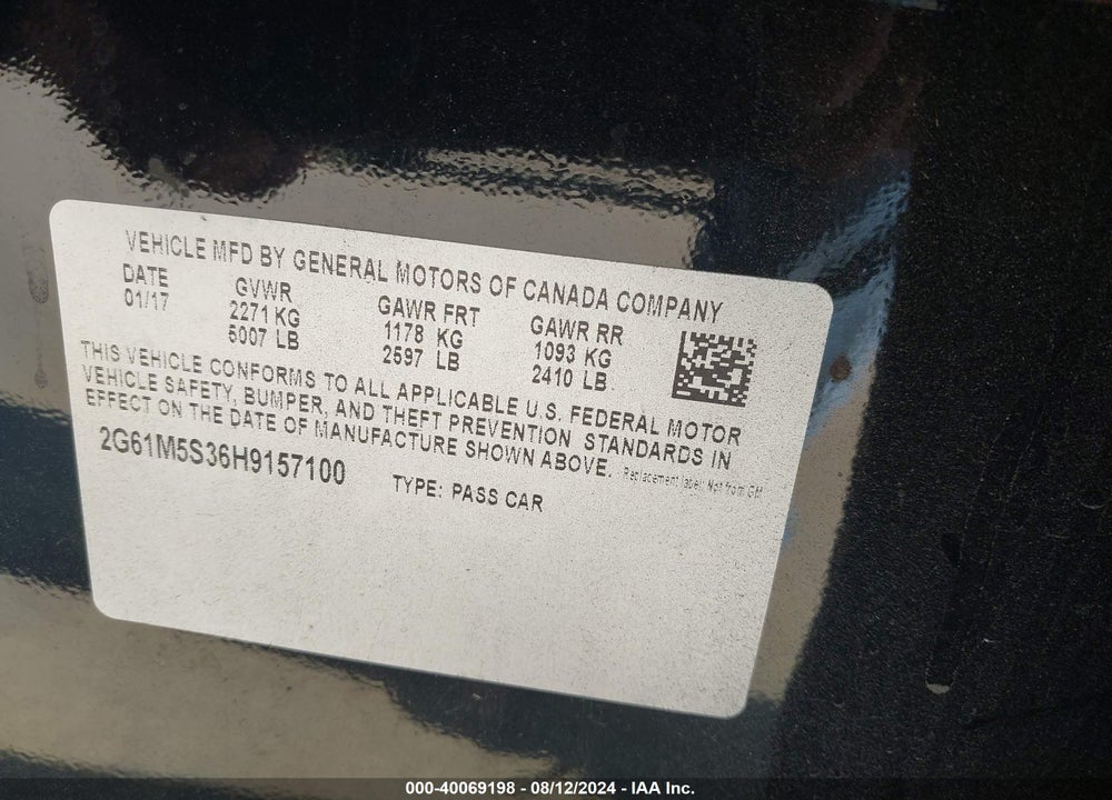 2017 CADILLAC XTS VIN: 2G61M5S36H9157100