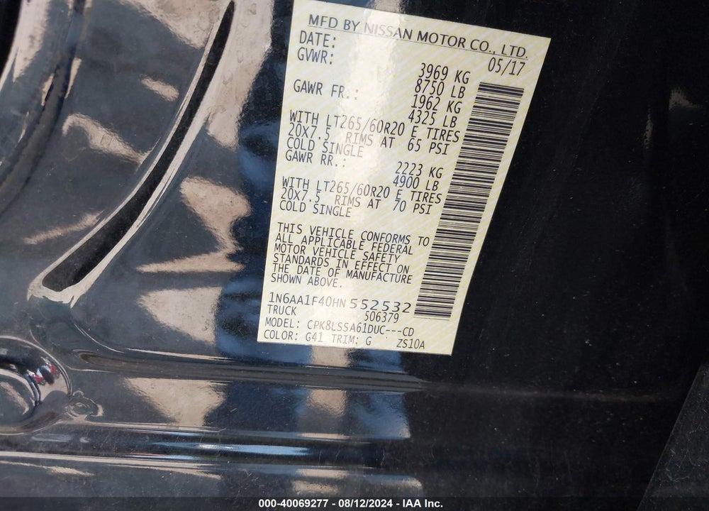 2017 NISSAN TITAN XD SV GAS VIN: 1N6AA1F40HN552532