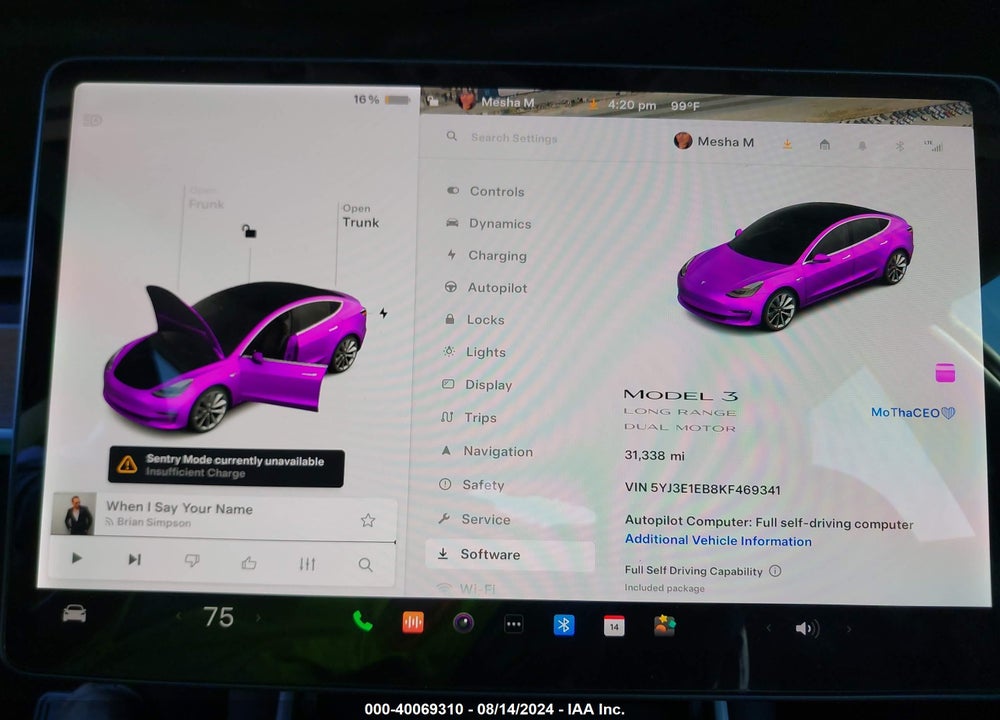 2019 TESLA MODEL 3 LONG RANGE/PERFORMANCE VIN: 5YJ3E1EB8KF469341