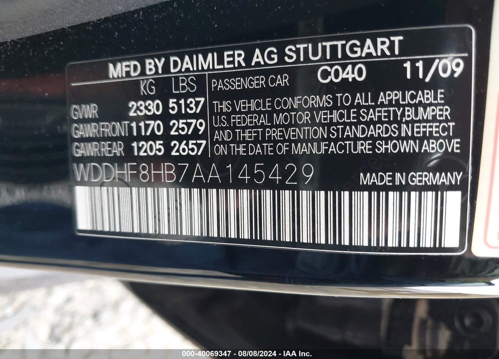 2010 MERCEDES-BENZ E 350 4MATIC VIN: WDDHF8HB7AA145429