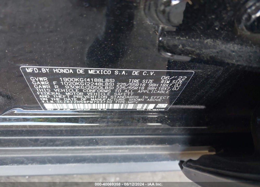 2023 HONDA HR-V AWD SPORT VIN: 3CZRZ2H58PM703730