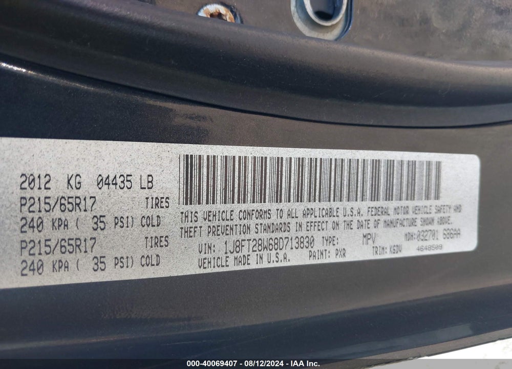 2008 JEEP PATRIOT SPORT VIN: 1J8FT28W68D713830