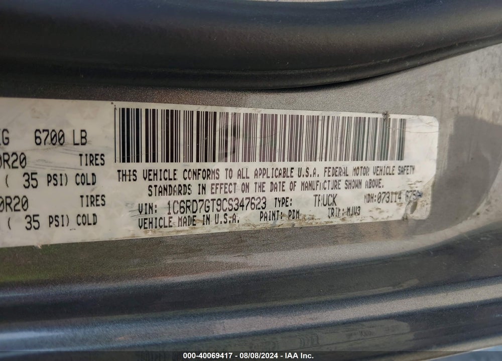 2012 RAM 1500 SLT VIN: 1C6RD7GT9CS347623