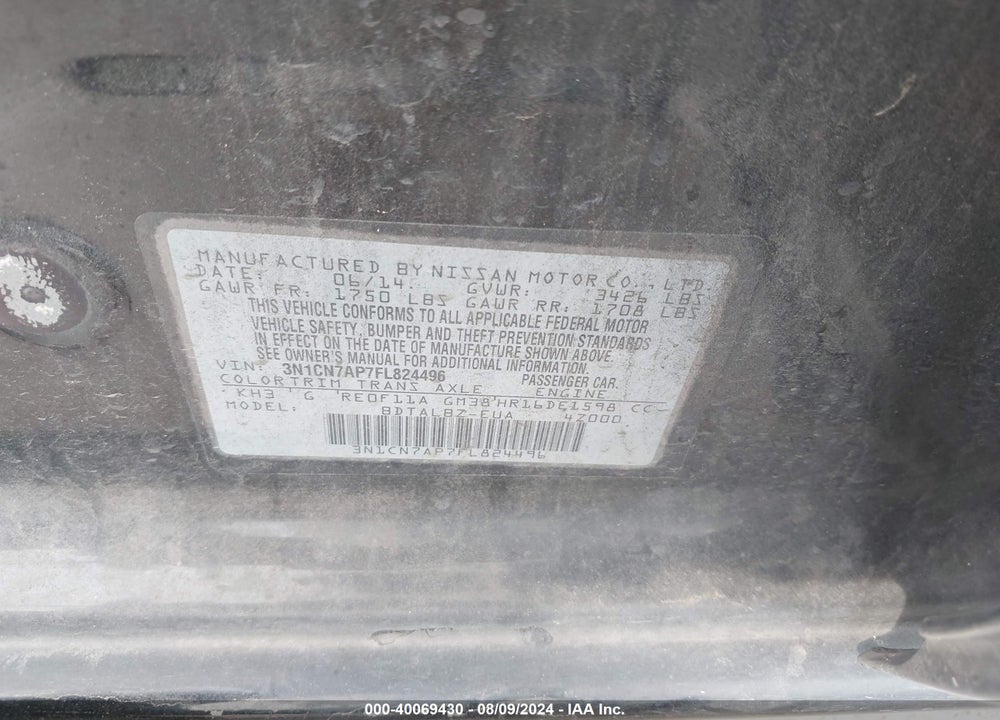 2015 NISSAN VERSA 1.6 SV VIN: 3N1CN7AP7FL824496