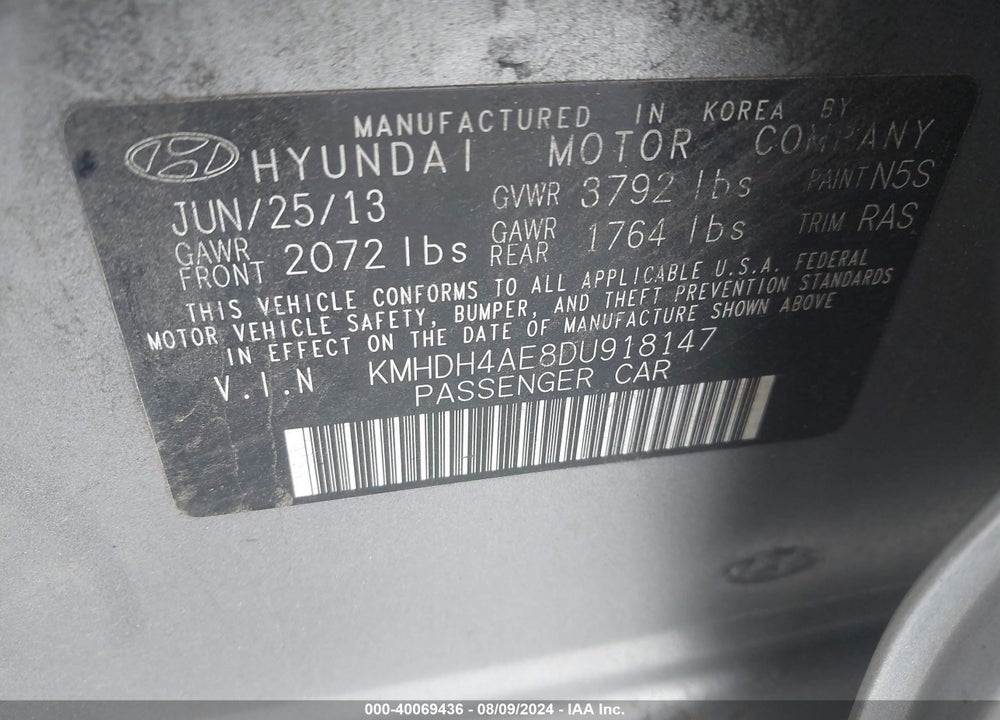 2013 HYUNDAI ELANTRA GLS VIN: KMHDH4AE8DU918147