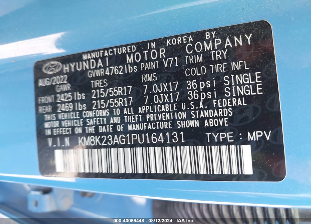 2023 HYUNDAI KONA ELECTRIC SE VIN: KM8K23AG1PU164131