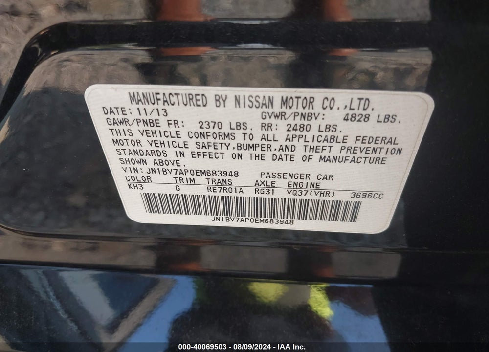 2014 INFINITI Q50 VIN: JN1BV7AP0EM683948