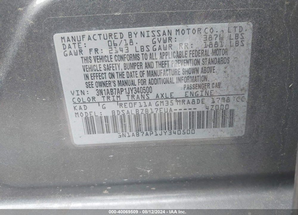 2018 NISSAN SENTRA S VIN: 3N1AB7AP1JY340500