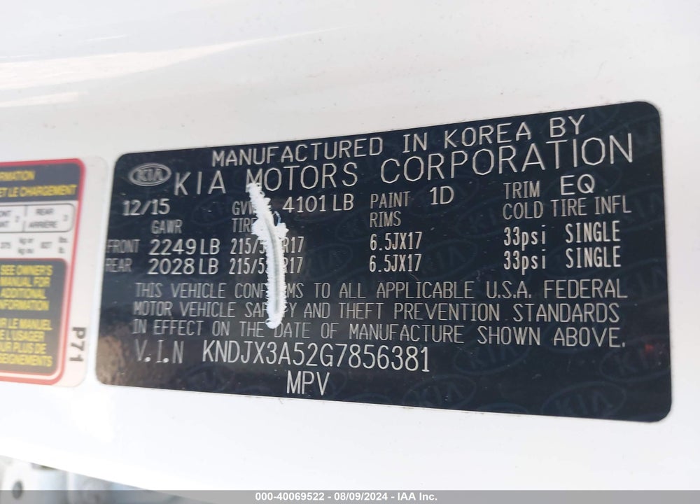 2016 KIA SOUL VIN: KNDJX3A52G7856381