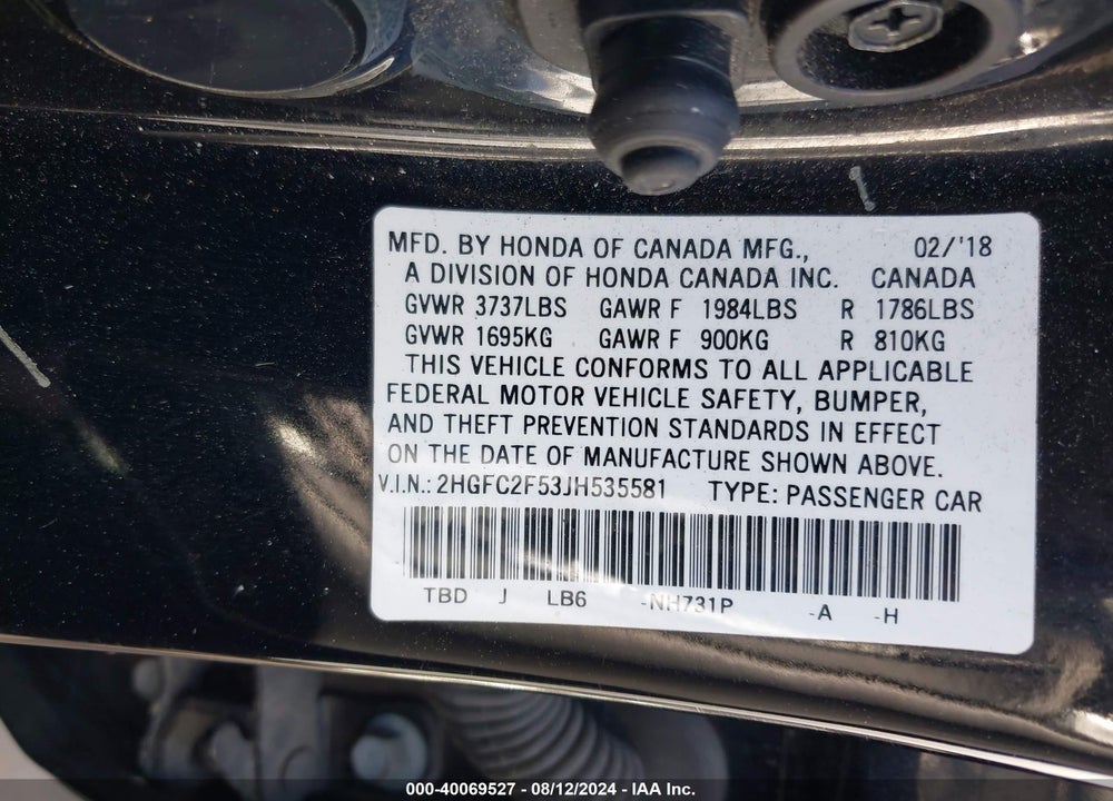 2018 HONDA CIVIC LX VIN: 2HGFC2F53JH535581