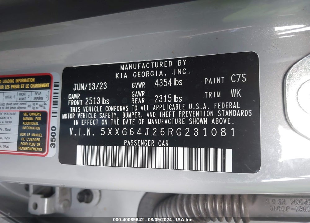 2024 KIA K5 GT LINE VIN: 5XXG64J26RG231081