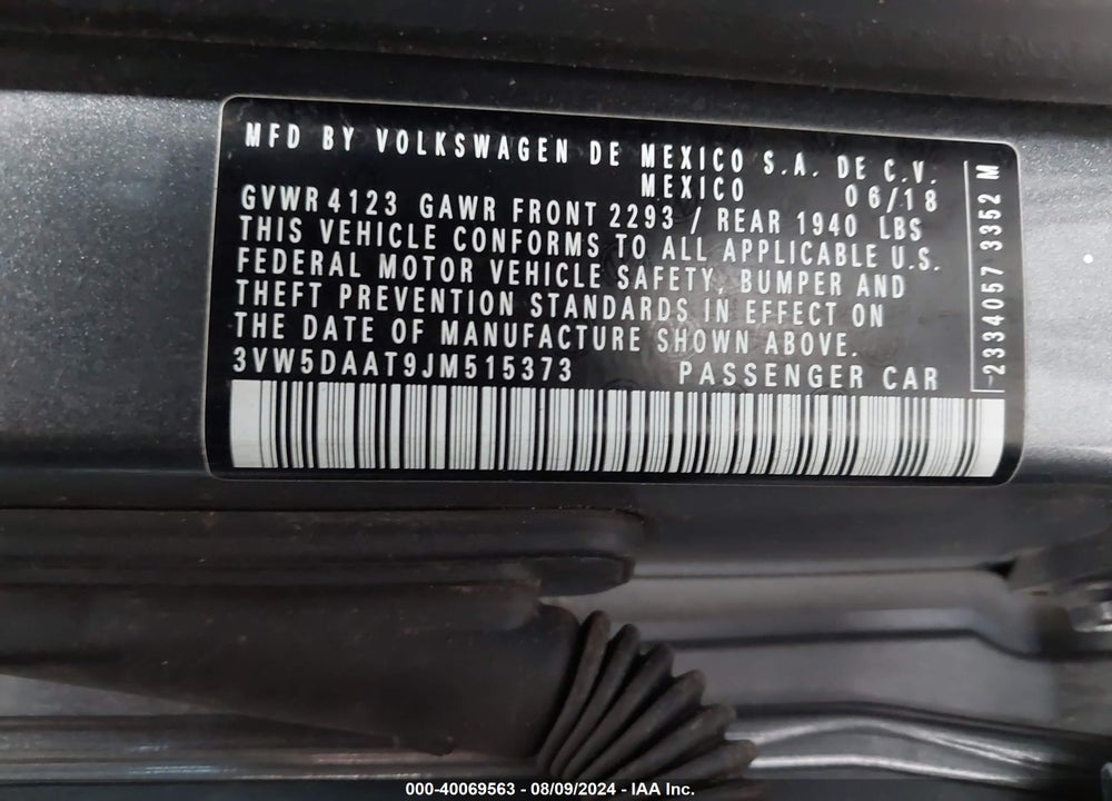 2018 VOLKSWAGEN BEETLE 2.0T COAST/2.0T S/2.0T SE VIN: 3VW5DAAT9JM515373