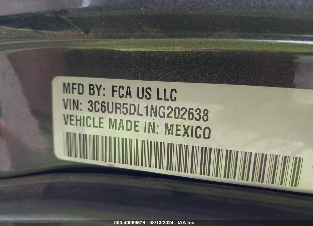 2022 RAM 2500 VIN: 3C6UR5DL1NG202638
