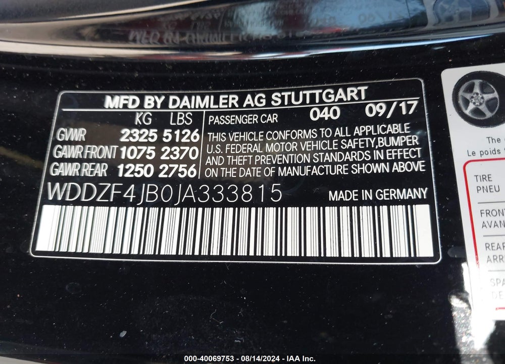 2018 MERCEDES-BENZ E 300 VIN: WDDZF4JB0JA333815