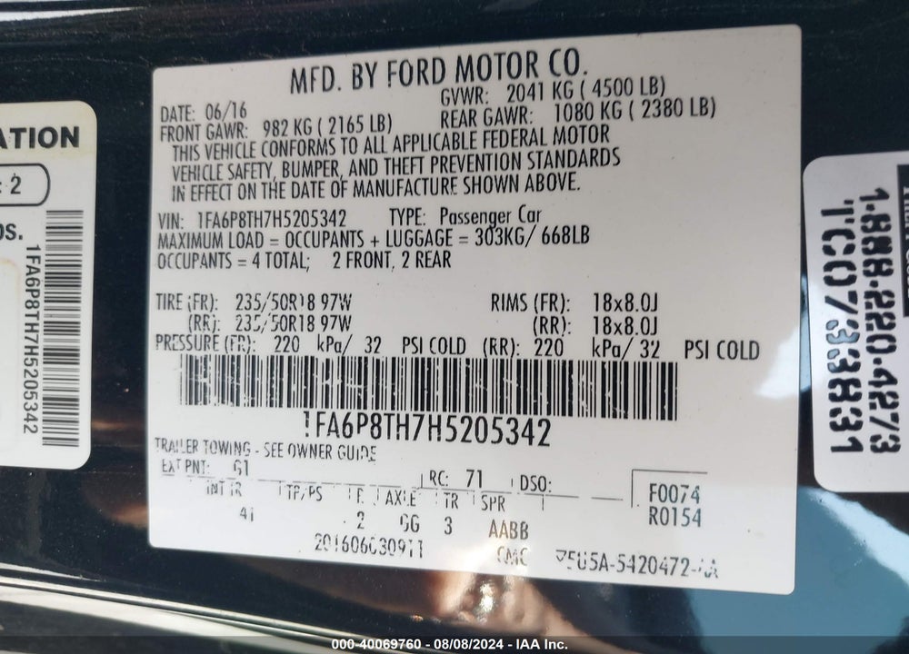 2017 FORD MUSTANG ECOBOOST VIN: 1FA6P8TH7H5205342