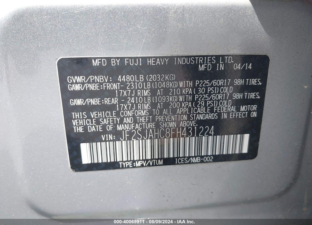 2015 SUBARU FORESTER 2.5I LIMITED VIN: JF2SJAHC8FH431224