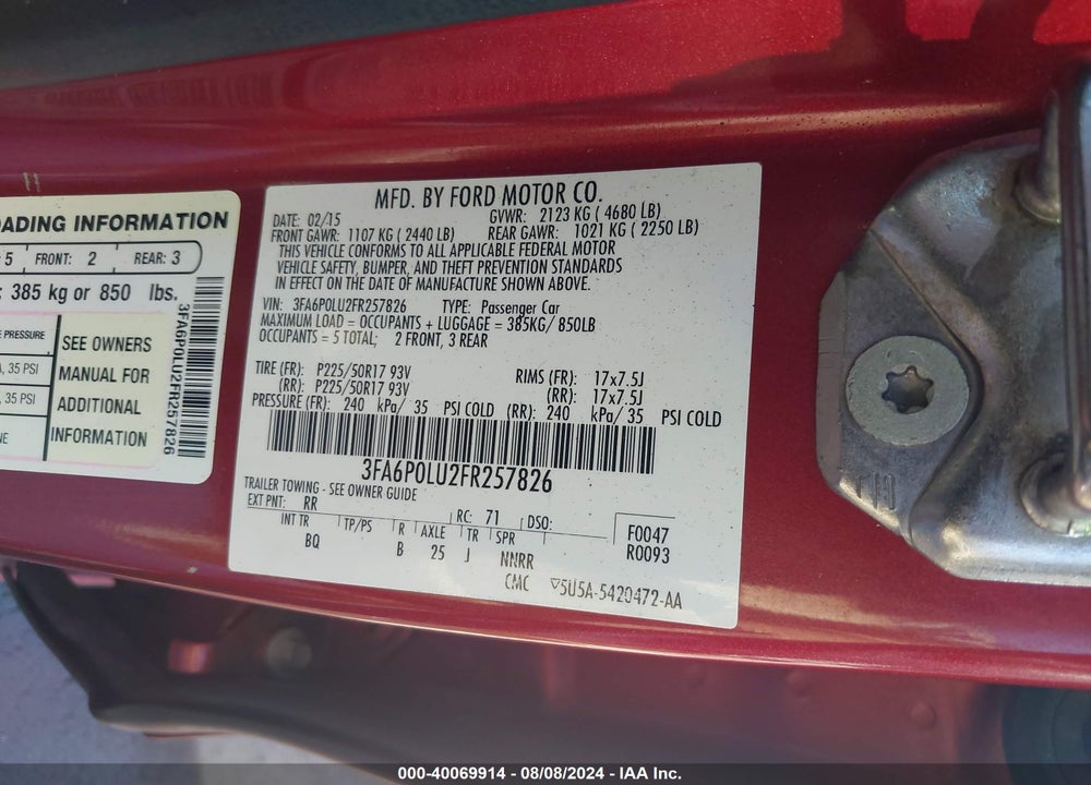 2015 FORD FUSION HYBRID SE VIN: 3FA6P0LU2FR257826