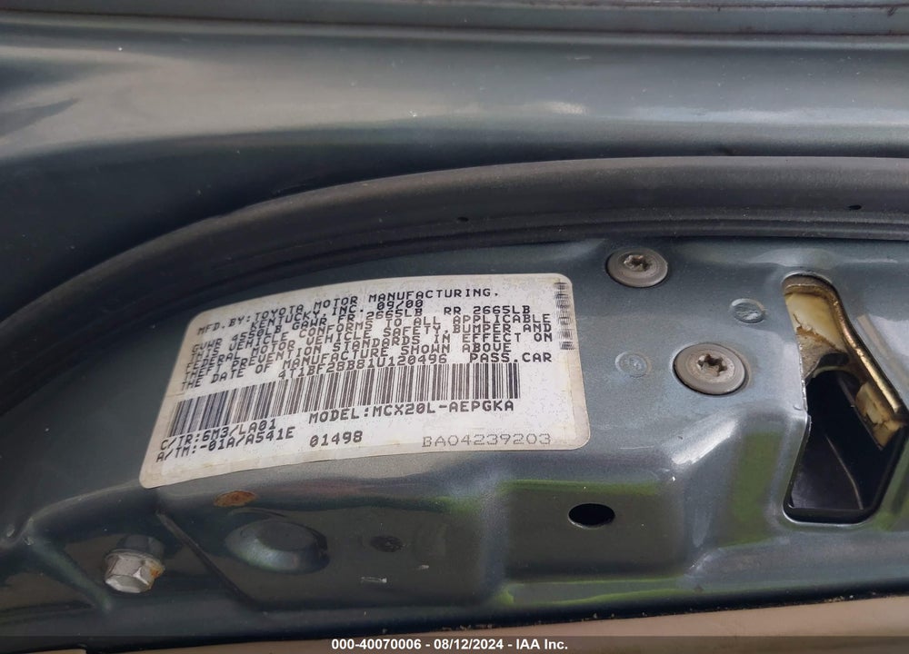 2001 TOYOTA AVALON XLS VIN: 4T1BF28B81U120496