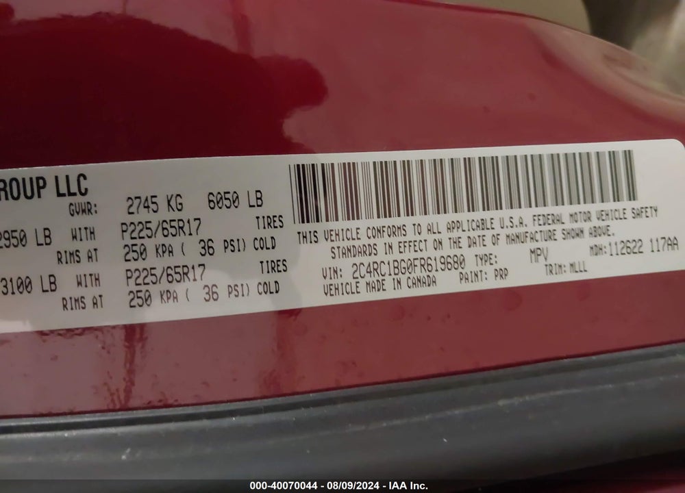 2015 CHRYSLER TOWN & COUNTRY TOURING VIN: 2C4RC1BG0FR619680