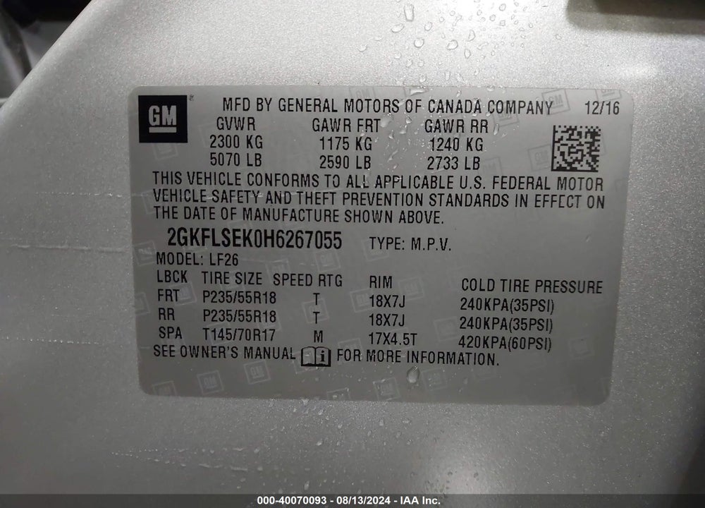 2017 GMC TERRAIN SLE-1 VIN: 2GKFLSEK0H6267055