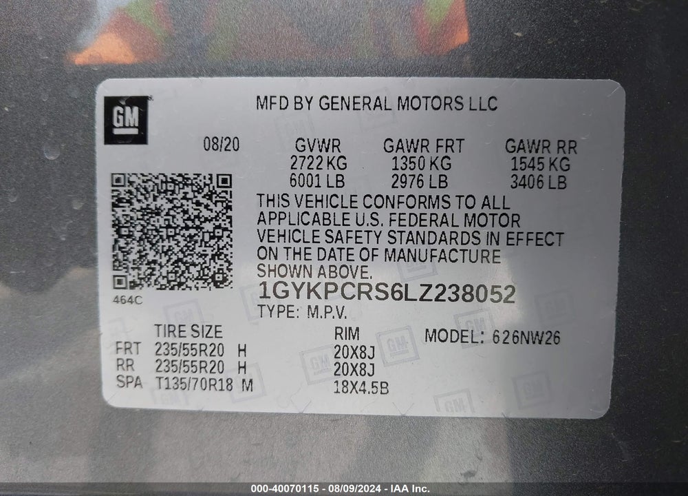 2020 CADILLAC XT6 FWD PREMIUM LUXURY VIN: 1GYKPCRS6LZ238052