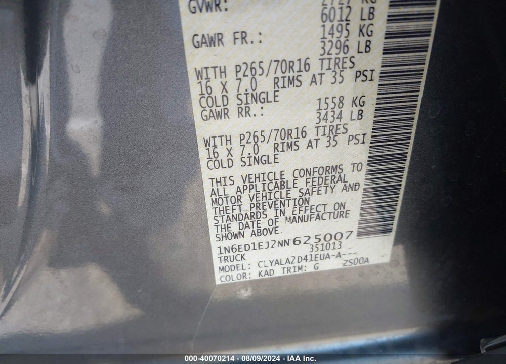 2022 NISSAN FRONTIER S 4X2 VIN: 1N6ED1EJ2NN625007