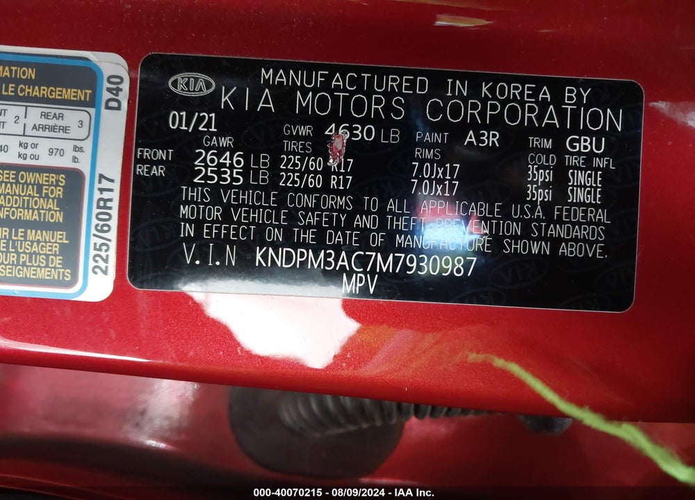 2021 KIA SPORTAGE LX VIN: KNDPM3AC7M7930987
