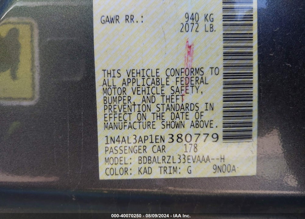2014 NISSAN ALTIMA 2.5 S VIN: 1N4AL3AP1EN380779