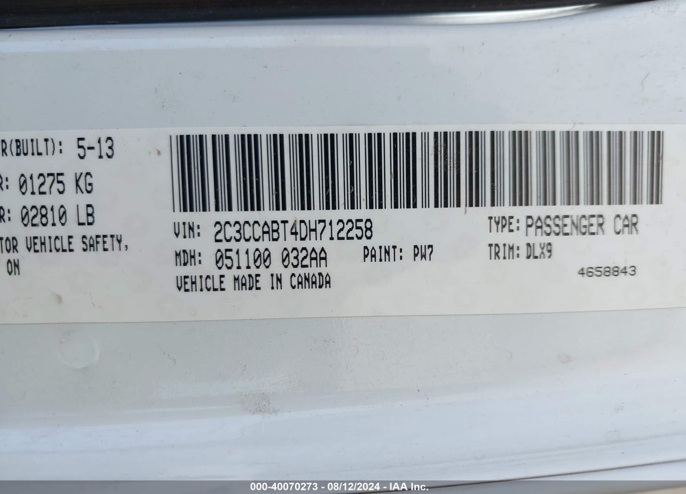 2013 CHRYSLER 300 300S VIN: 2C3CCABT4DH712258