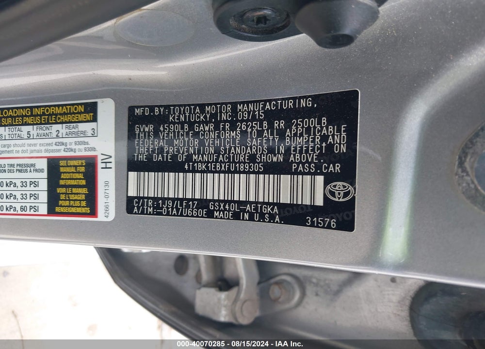 2015 TOYOTA AVALON XLE PREMIUM VIN: 4T1BK1EBXFU189305