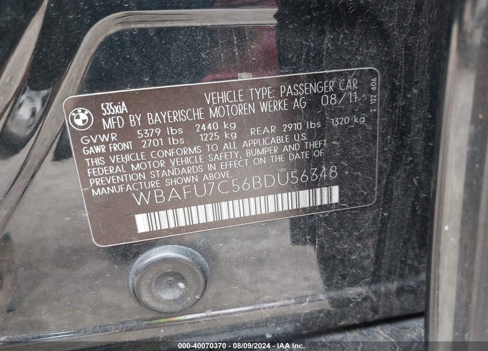 2011 BMW 535I XDRIVE VIN: WBAFU7C56BDU56348