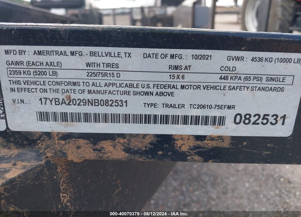 2022 AMERITRAIL TC2 VIN: 17YBA2029NB082531