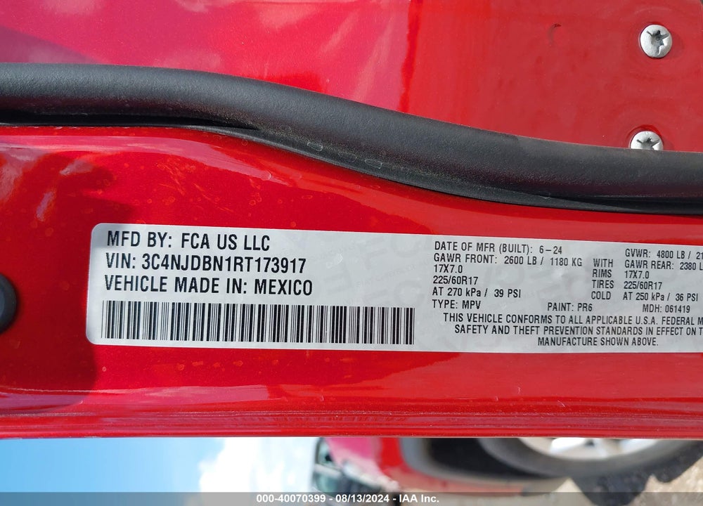 2024 JEEP COMPASS LATITUDE 4X4 VIN: 3C4NJDBN1RT173917