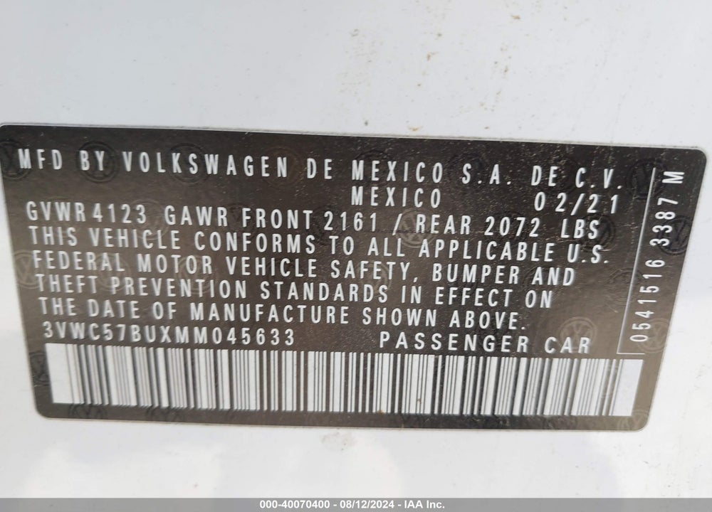 2021 VOLKSWAGEN JETTA VIN: 3VWC57BUXMM045633