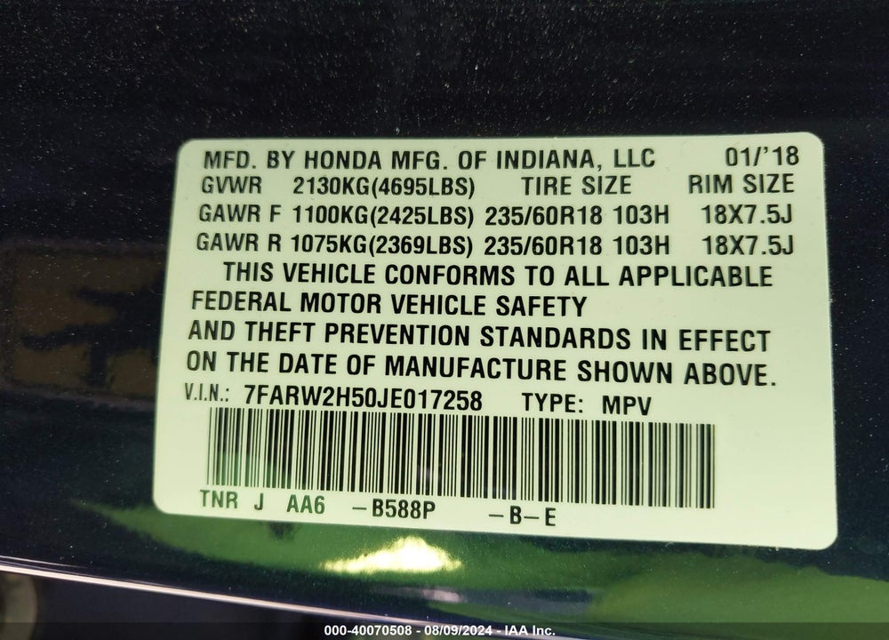 2018 HONDA CR-V EX VIN: 7FARW2H50JE017258