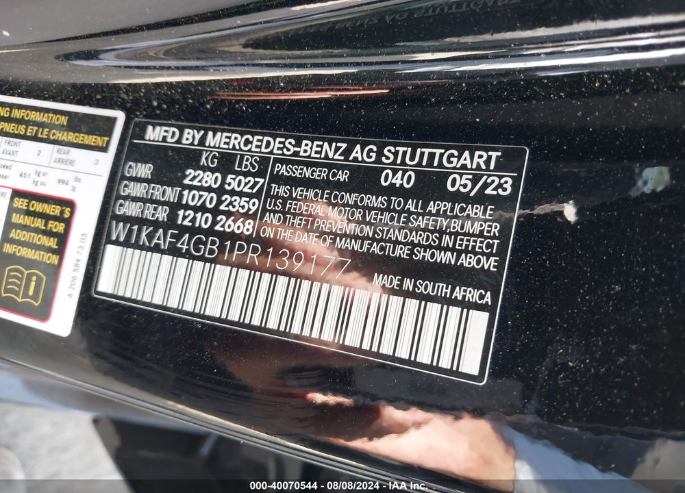 2023 MERCEDES-BENZ C 300 SEDAN VIN: W1KAF4GB1PR139177