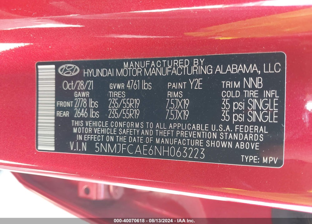 2022 HYUNDAI TUCSON SEL VIN: 5NMJFCAE6NH063223