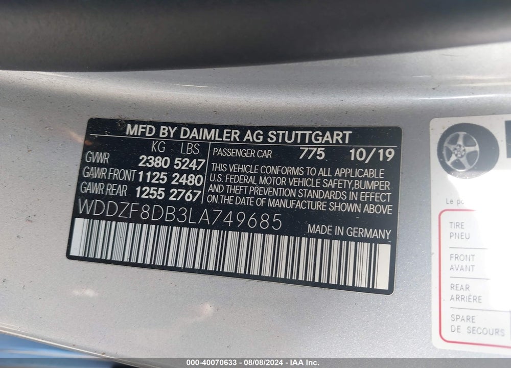 2020 MERCEDES-BENZ E 350 VIN: WDDZF8DB3LA749685