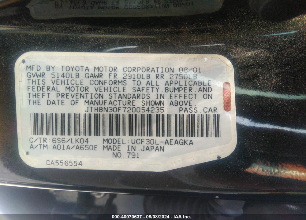 2002 LEXUS LS 430 VIN: JTHBN30F720054235