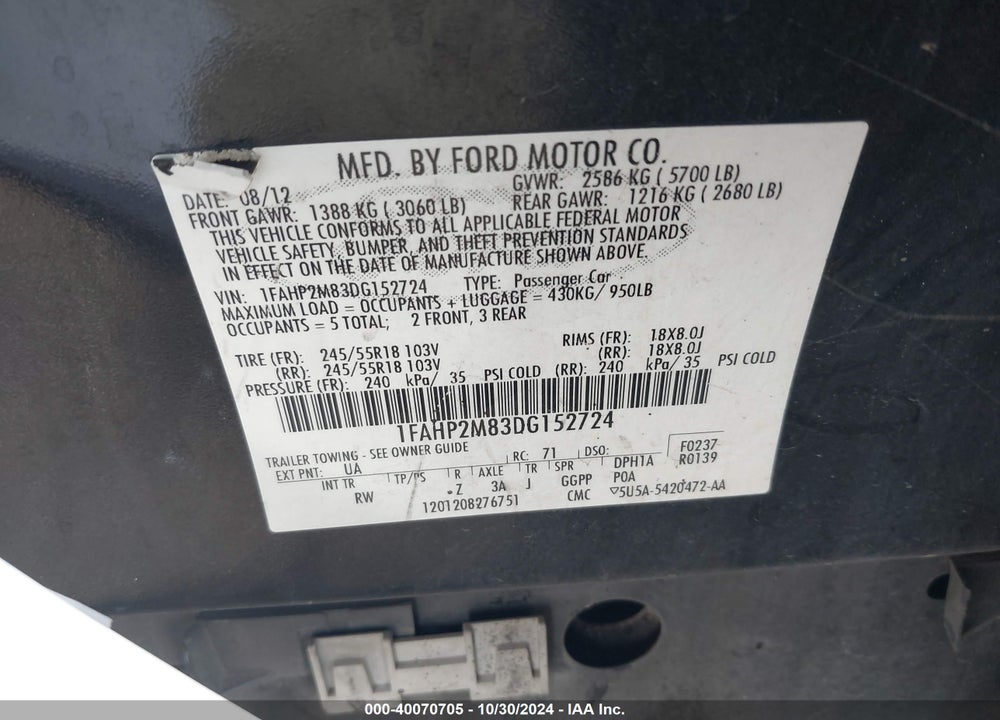 2013 FORD POLICE INTERCEPTOR VIN: 1FAHP2M83DG152724