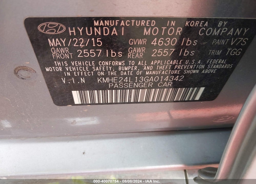 2016 HYUNDAI SONATA HYBRID VIN: KMHE24L13GA014342