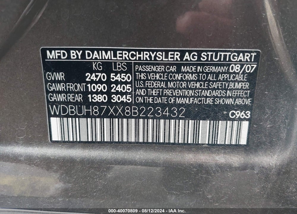 2008 MERCEDES-BENZ E 350 4MATIC VIN: WDBUH87XX8B223432