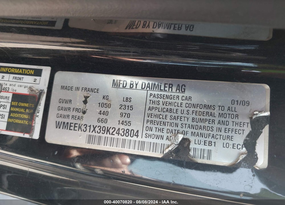 2009 SMART FORTWO BRABUS/PASSION VIN: WMEEK31X39K243804