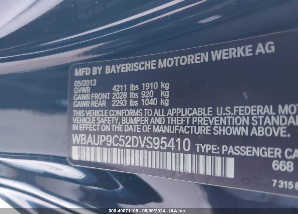 2013 BMW 128I VIN: WBAUP9C52DVS95410