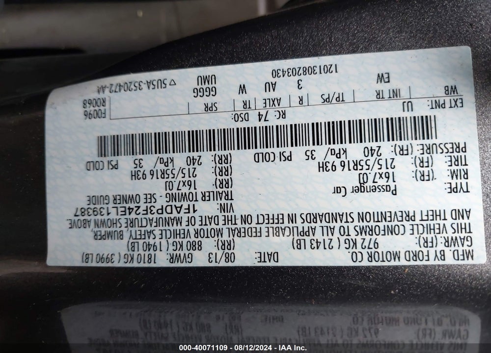 2014 FORD FOCUS SE VIN: 1FADP3F24EL139387