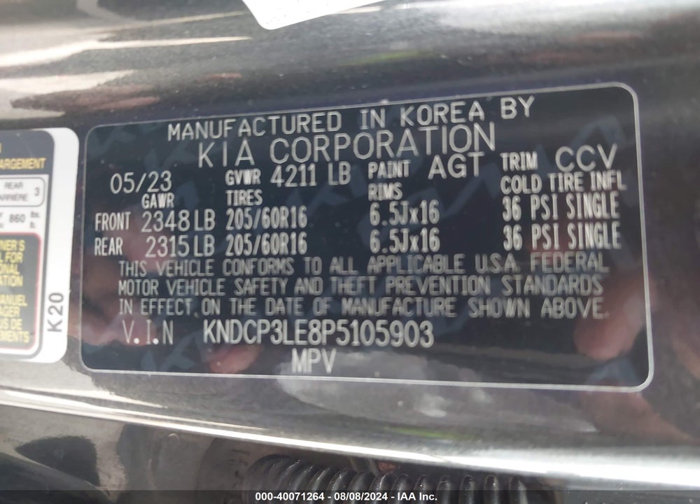2023 KIA NIRO LX VIN: KNDCP3LE8P5105903