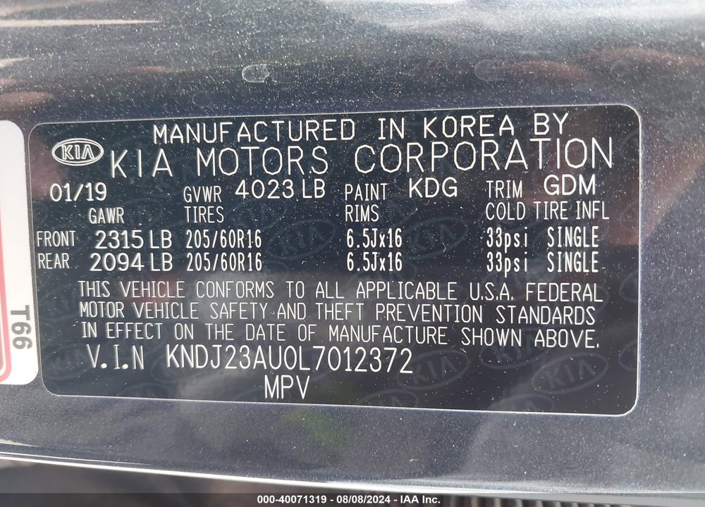 2020 KIA SOUL LX VIN: KNDJ23AU0L7012372
