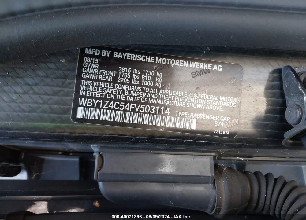 2015 BMW I3 REX VIN: WBY1Z4C54FV503114
