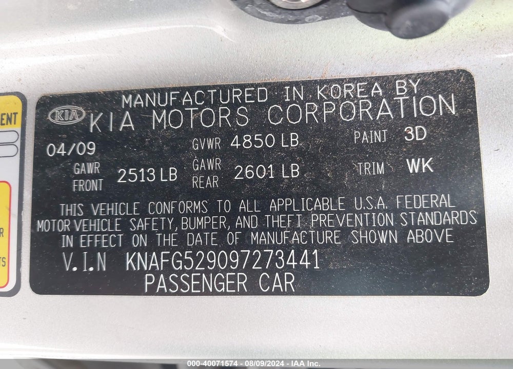 2009 KIA RONDO LX VIN: KNAFG529097273441